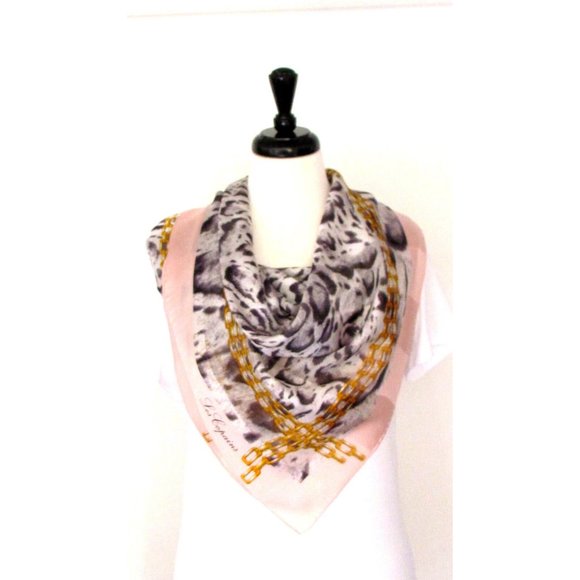Les Copains Accessories - Les Copains Animal Gold Chain Pink /Grey Print 34X34"100% Silk Designer Scarf